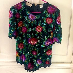 Laurence Kazar 100% Silk Lining Sequins Top